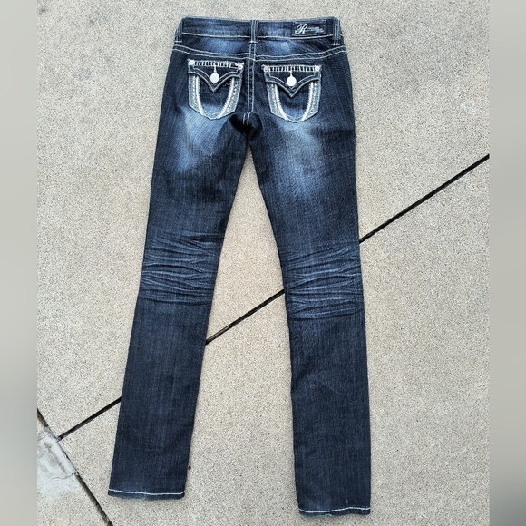 Request Jeans Distressed Stitched Denim Blue Jeans Rhinestones Size 0/24 - Picture 4 of 5